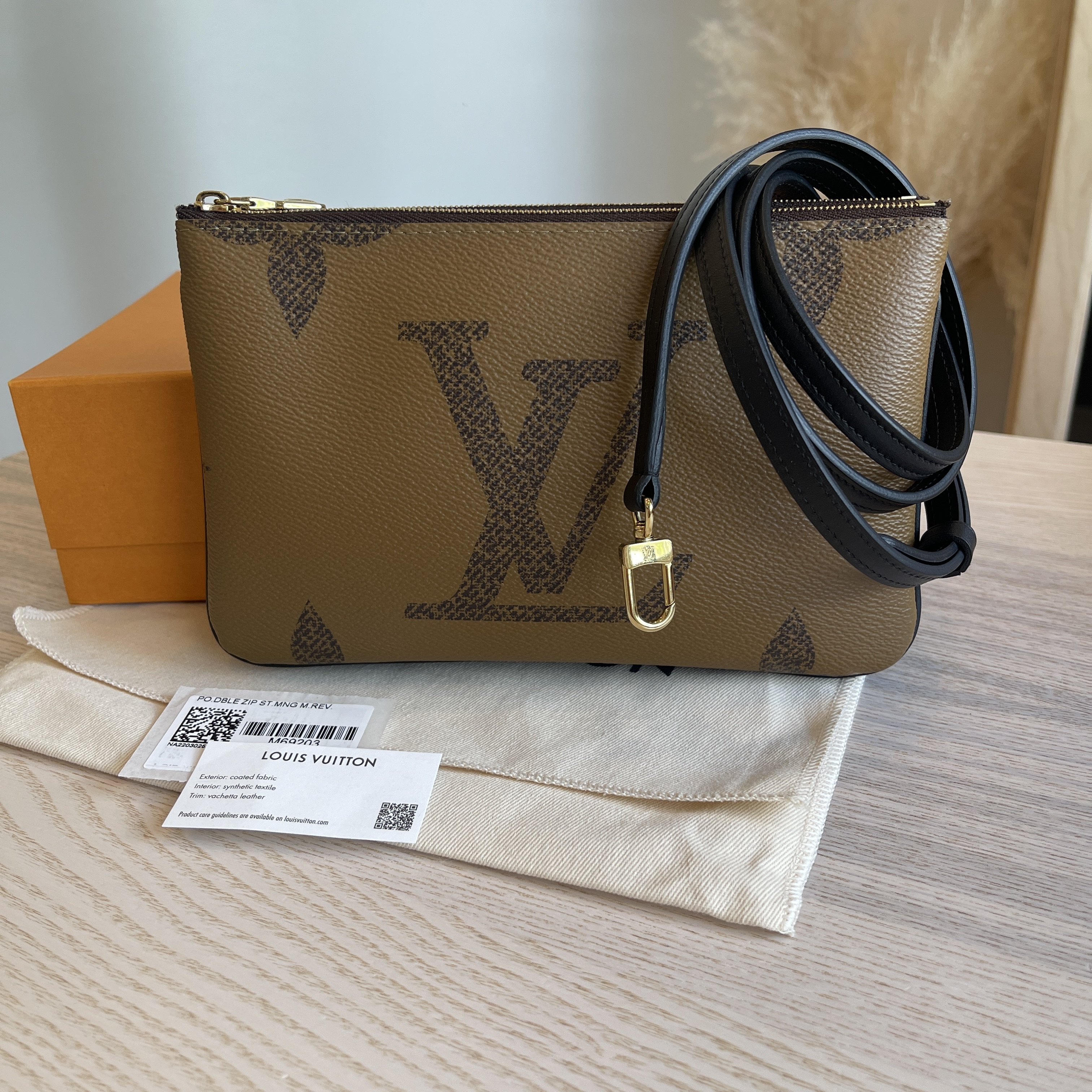 Louis Vuitton Double Zip Pochette in Monogram Giant Reverse & Monogram  Coated Canvas