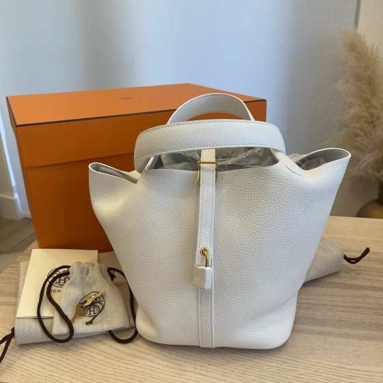 Hermes Taurillon Clemence Picotin Lock 22 MM Blanc