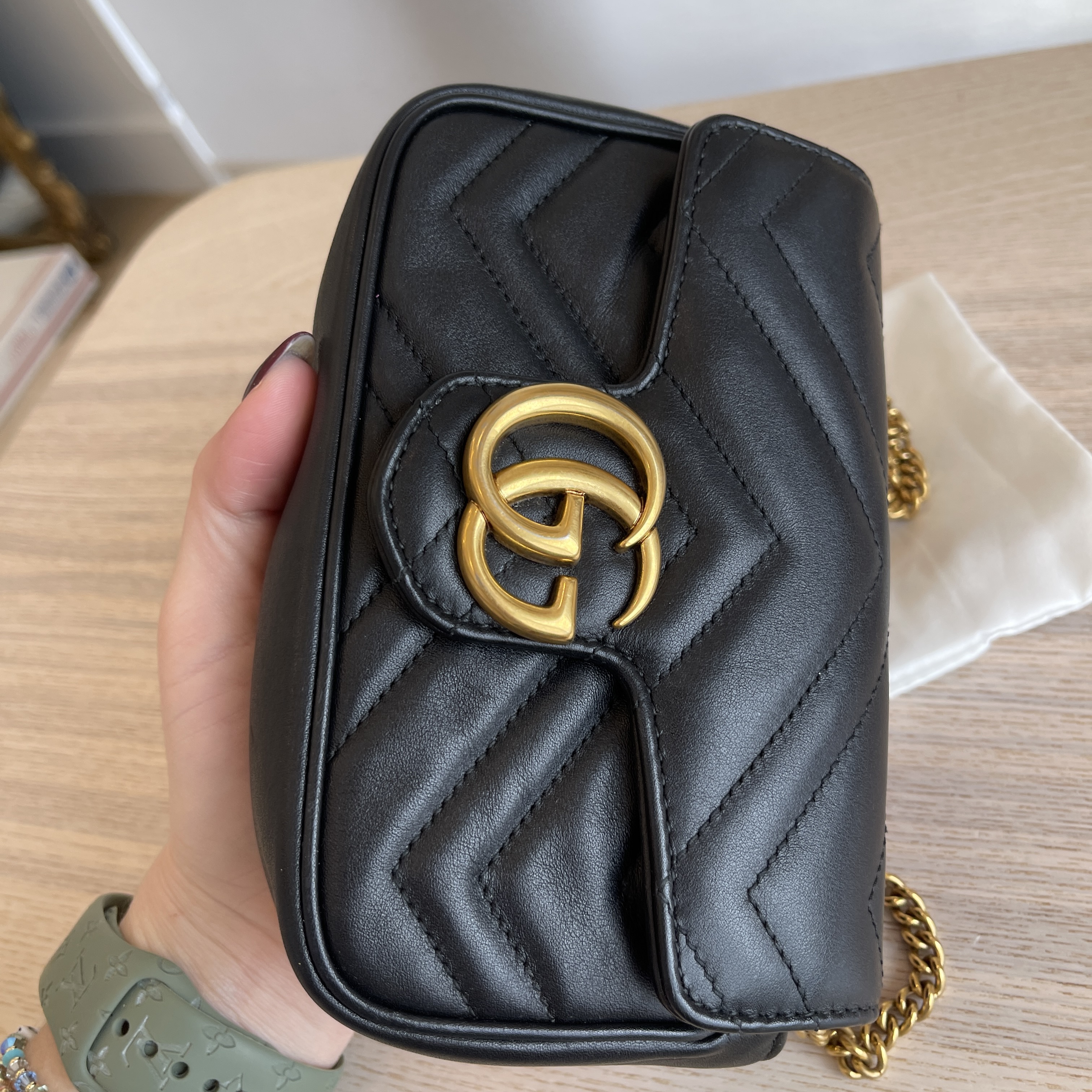 Gucci Calfskin Matelasse Super Mini GG Marmont Black