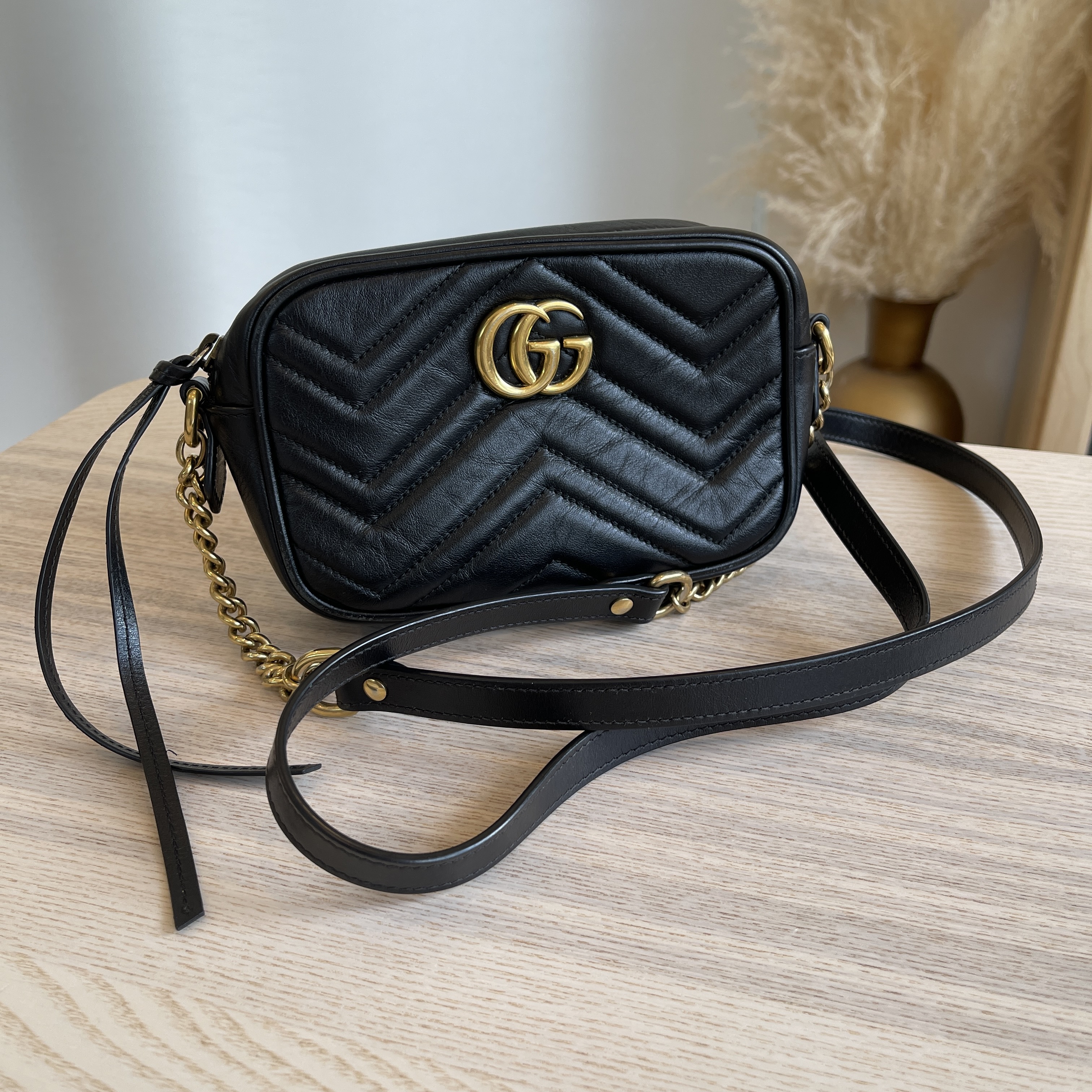 Gucci Coin Purse Bag Mini Matalese Marmont Bag Shoulder Black Leather  Calfskin