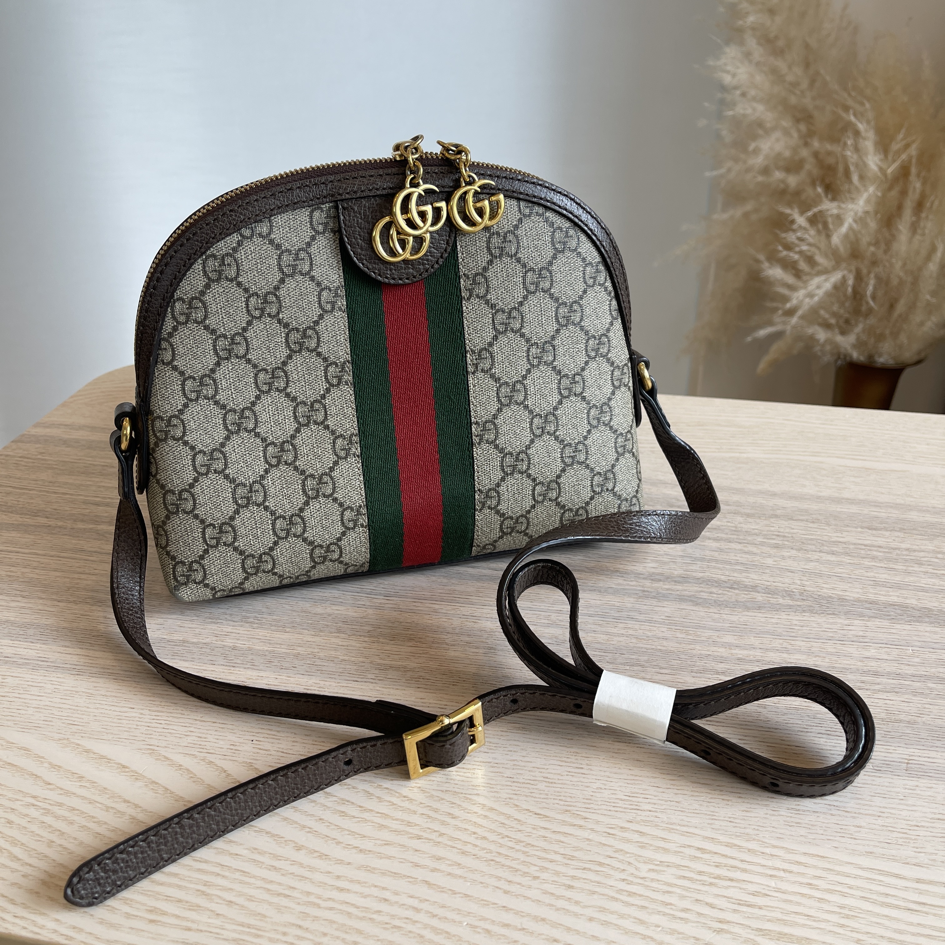 Gucci GG Supreme Monogram Web Small Ophidia Dome Shoulder Bag Brown