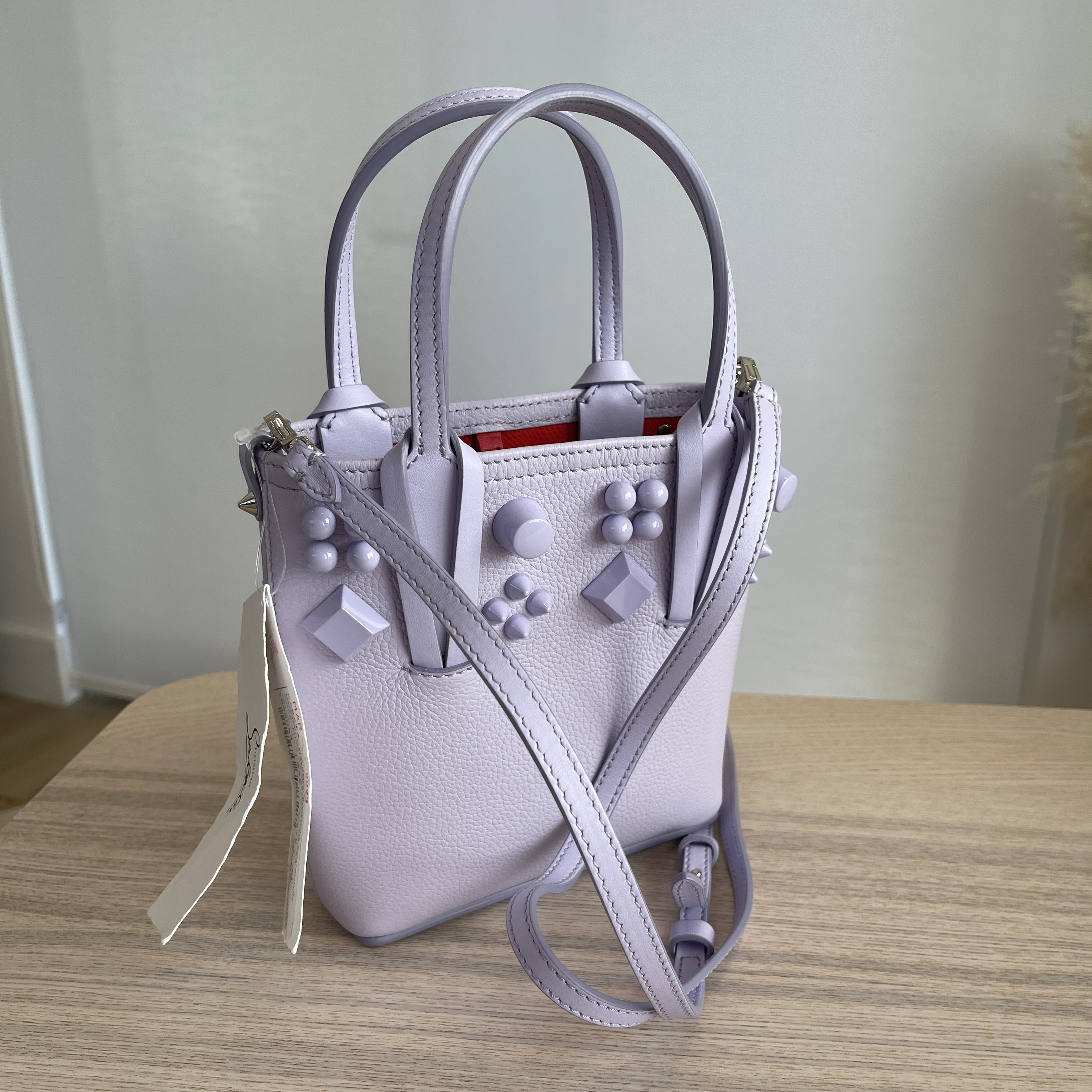 Christian Louboutin Calfskin Empire Spike Studded Mini North South Cabata  Tote Lilac