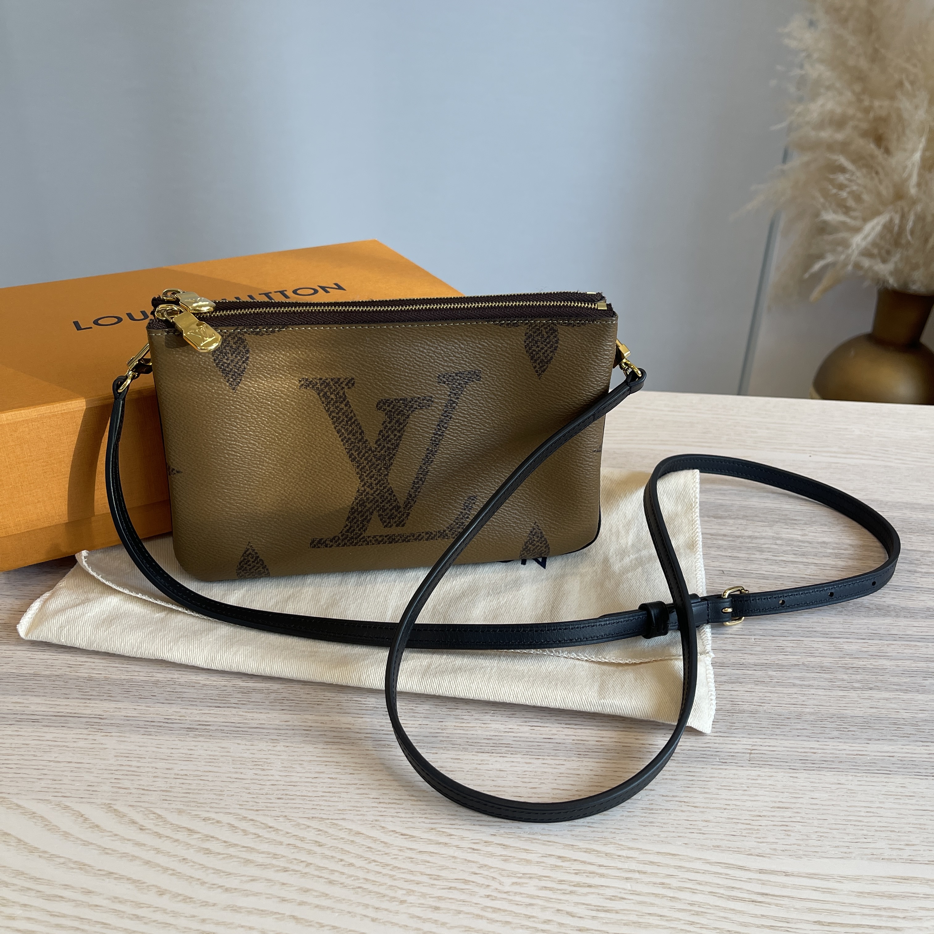 LOUIS VUITTON Double Zip Pochette Reverse Monogram Giant Crossbody Bag