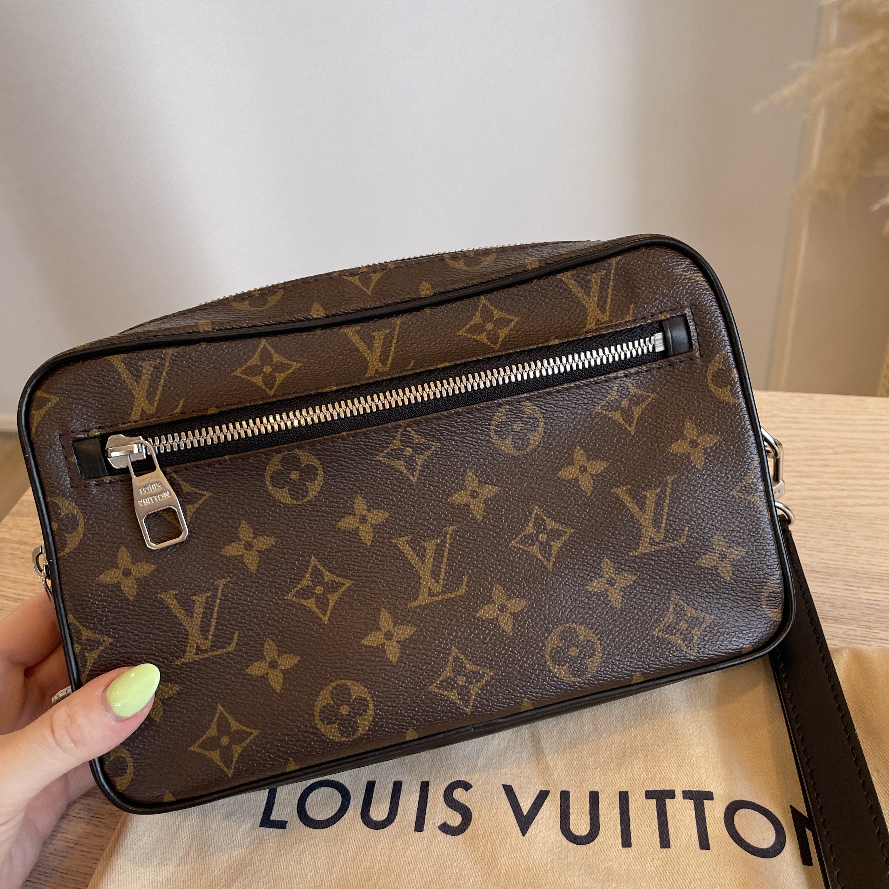 Brown 'LV' Leather Kasai Clutch Bag