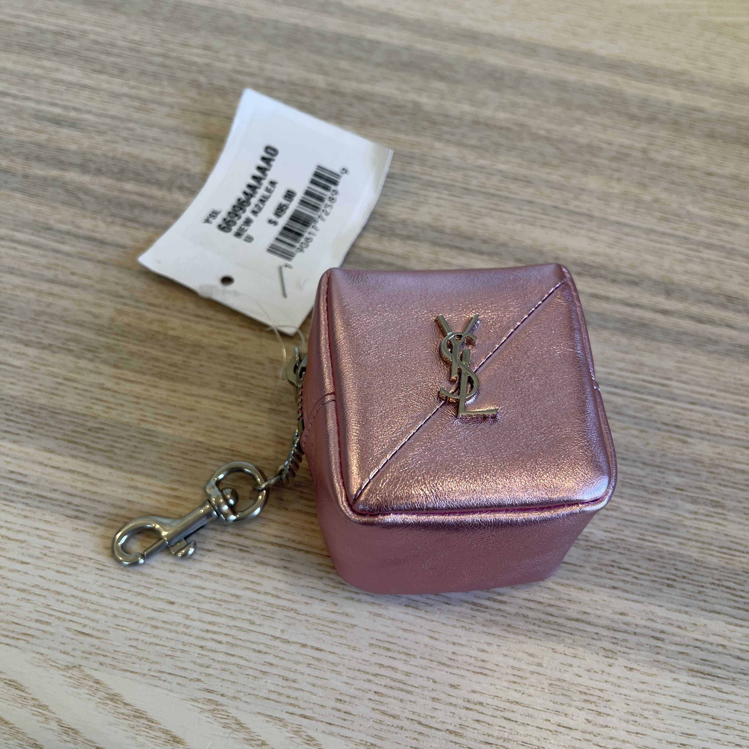 Saint Laurent Jamie YSL Patchwork Pouch Key Chain New Azalea