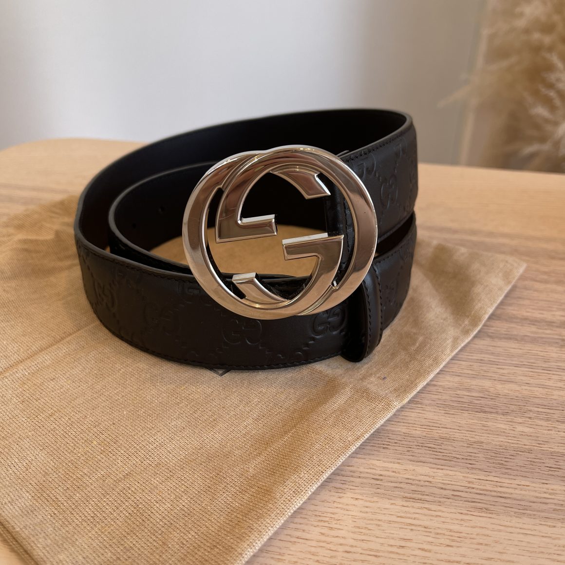 Gucci Gucci Signature Leather Belt Black SHW Size 90 36