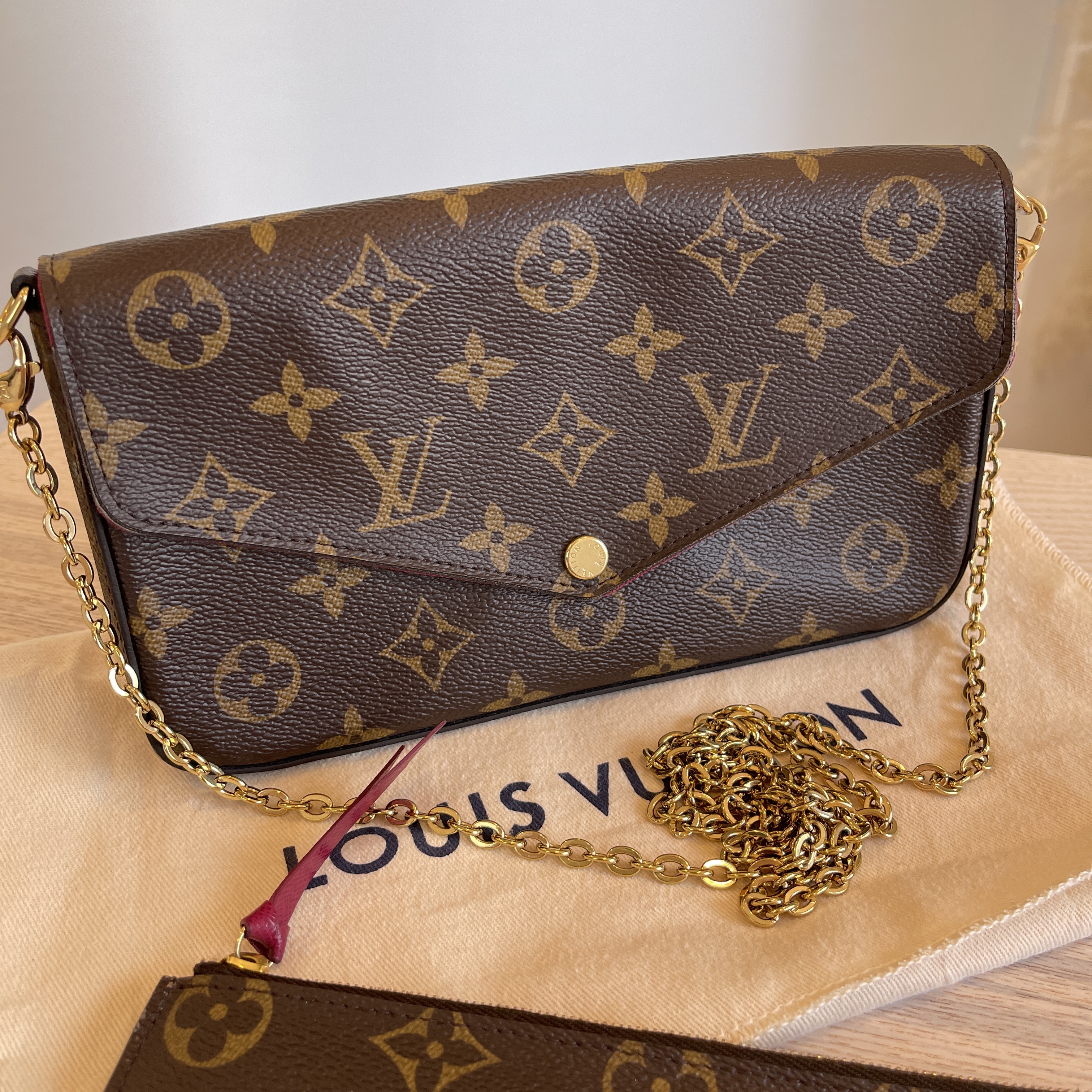 LOUIS VUITTON Monogram Pochette Felicie Chain Wallet Fuchsia 1150920