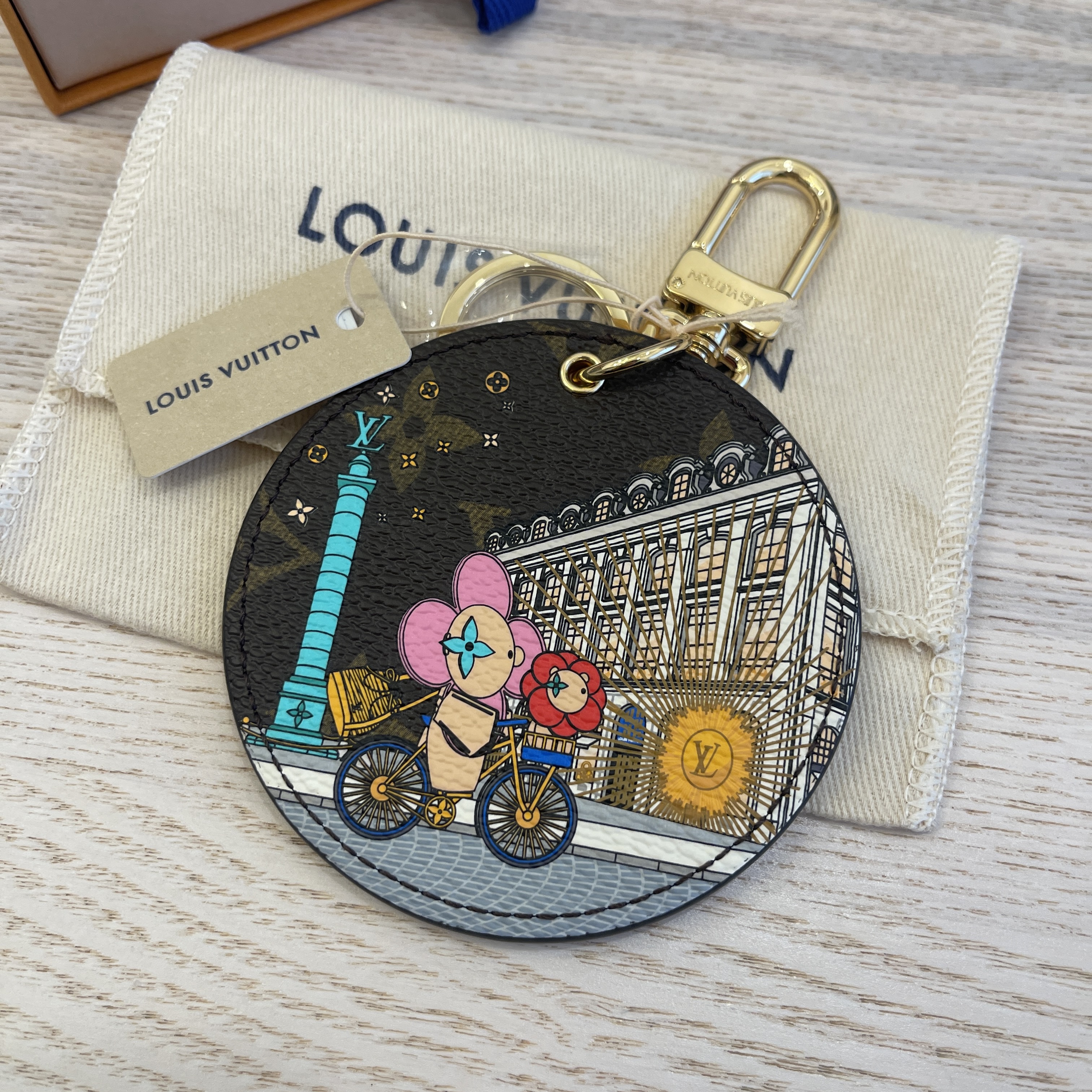 Louis Vuitton Monogram 2022 Christmas Animation Paris Bag Charm Key Ring  Pink