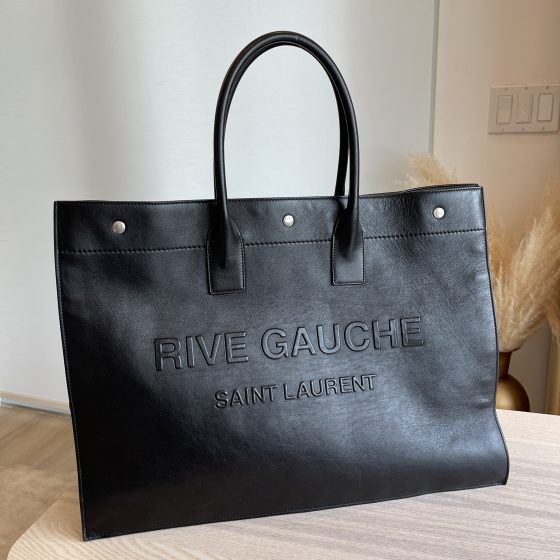 Saint Laurent Rive Gauche Large Tote Bag In Smooth Leather Black