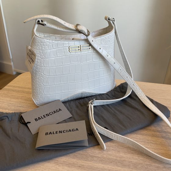 Balenciaga Xx Small Hobo Bag Crocodile Embossed Optic White