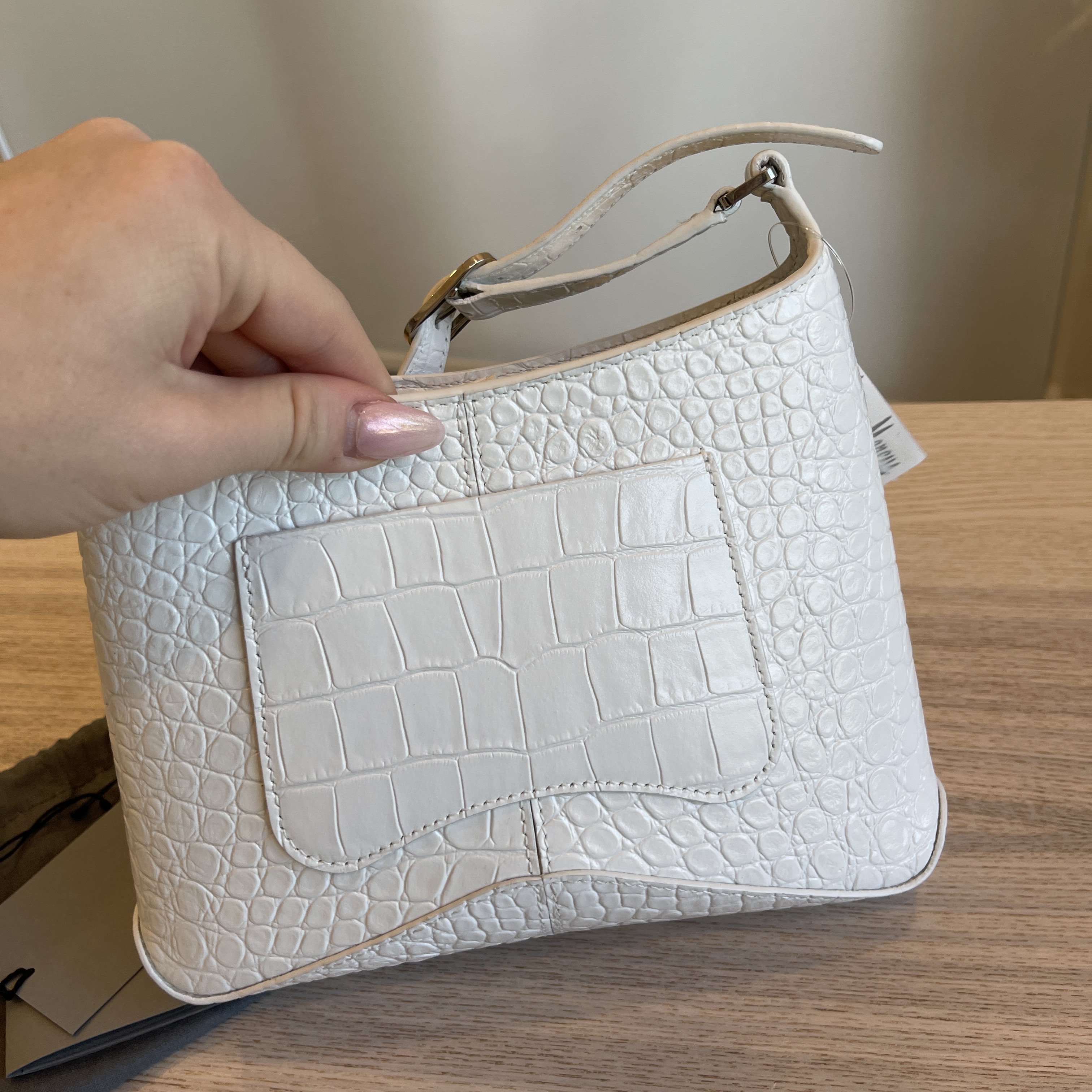 Balenciaga Xx Small Hobo Bag Crocodile Embossed Optic White