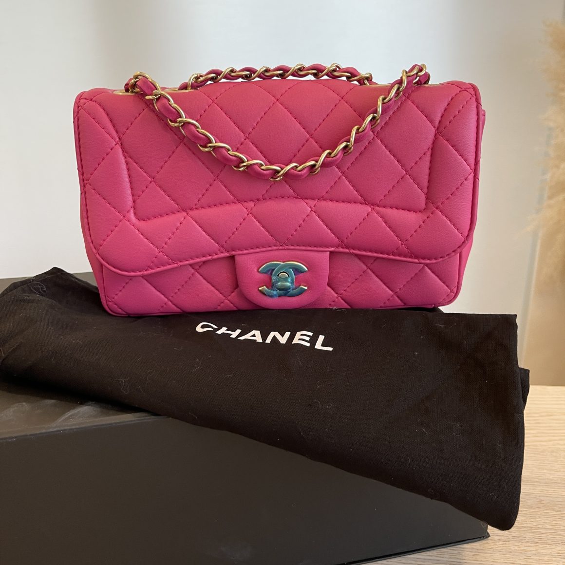 Chanel Lambskin Quilted Mini Mademoiselle Chic Flap Pink Gold