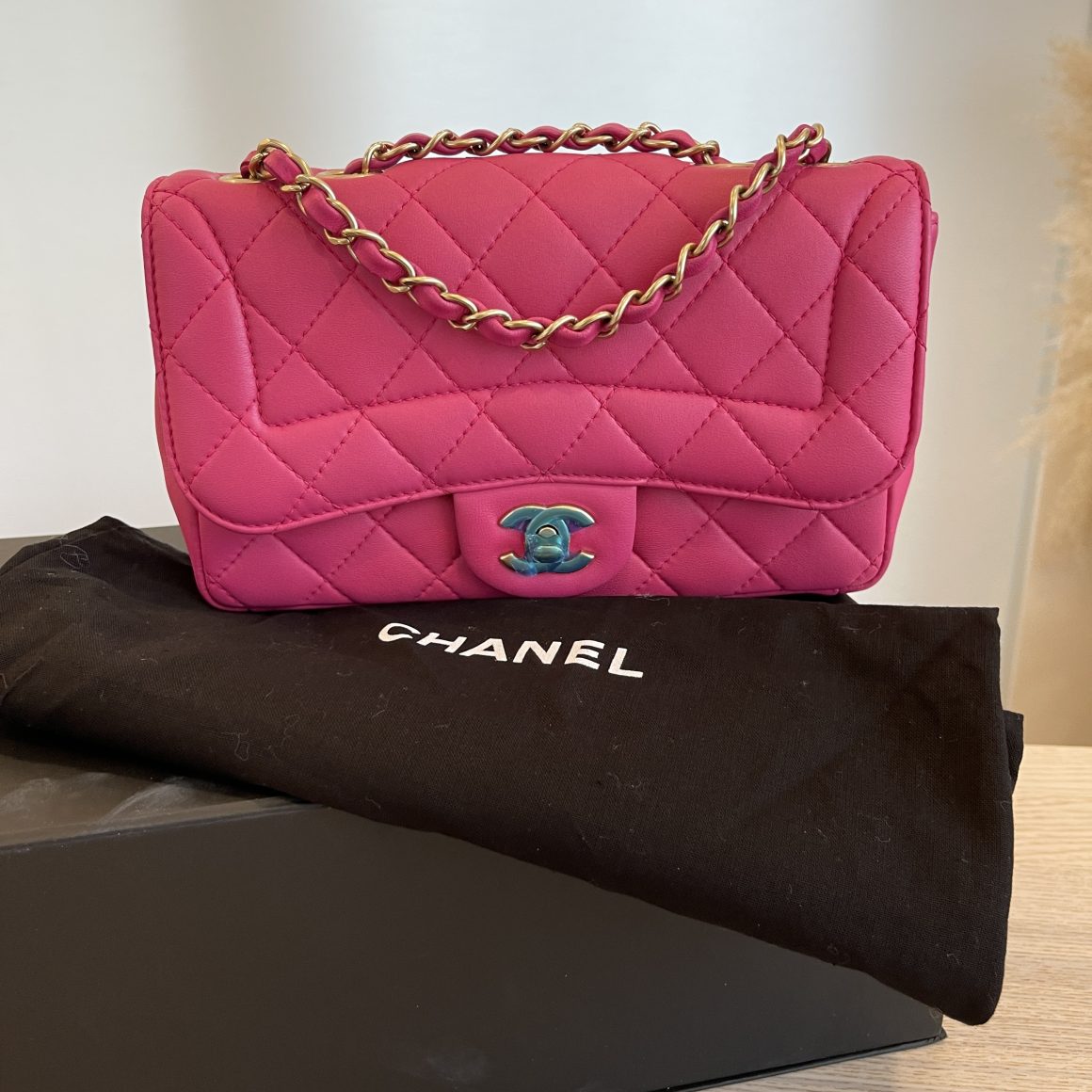 CHANEL Lambskin Quilted Mini Square Flap Pink 1258056