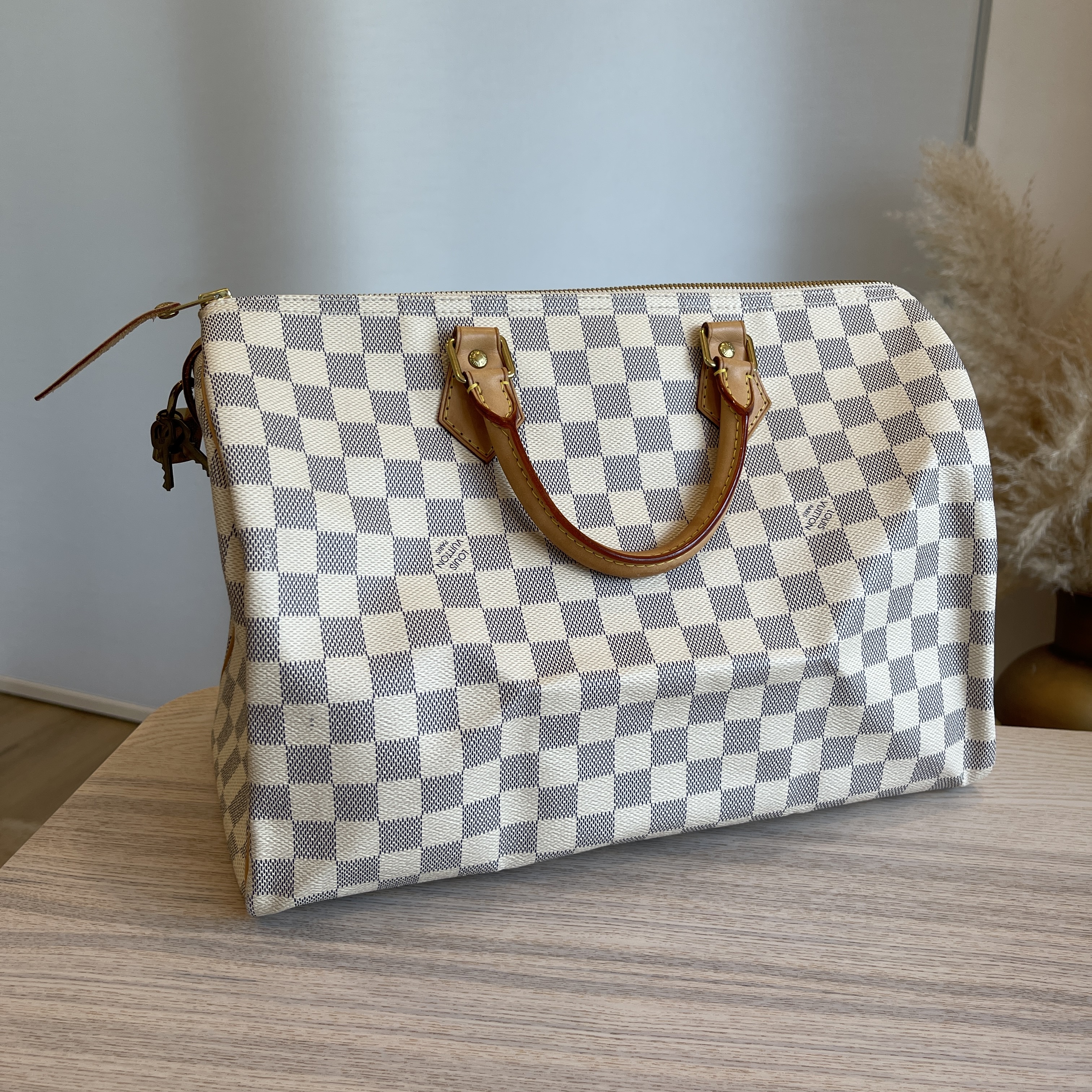 Louis Vuitton Speedy 35 Damier Azur canvas with lock and key