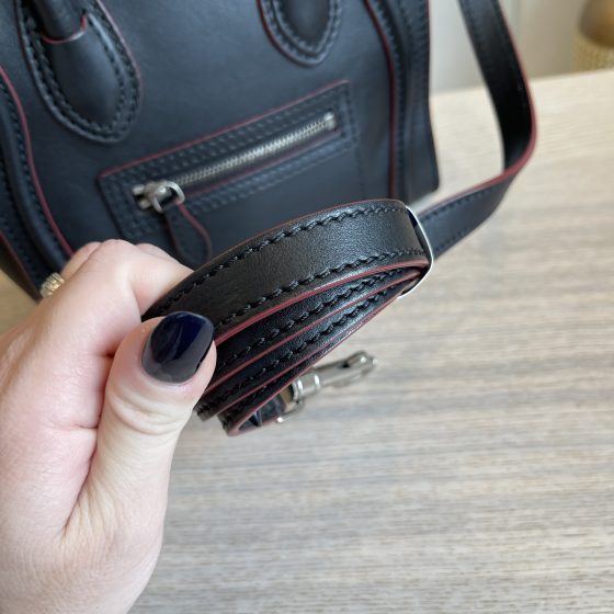 Celine Smooth Calfskin Nano Luggage Black with red Trim