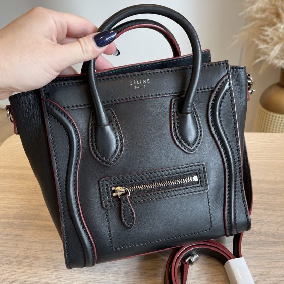 Celine Smooth Calfskin Nano Luggage Black with red Trim