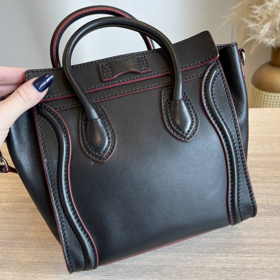 Celine Smooth Calfskin Nano Luggage Black with red Trim