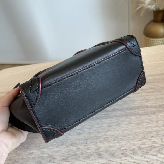 Celine Smooth Calfskin Nano Luggage Black with red Trim