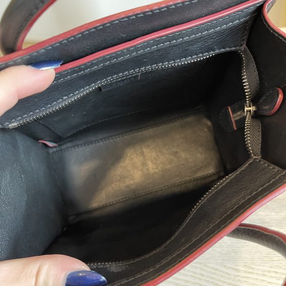 Celine Smooth Calfskin Nano Luggage Black with red Trim