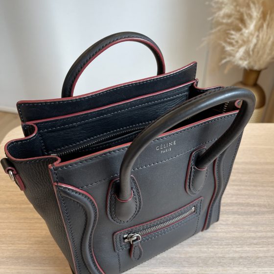 Celine Smooth Calfskin Nano Luggage Black with red Trim