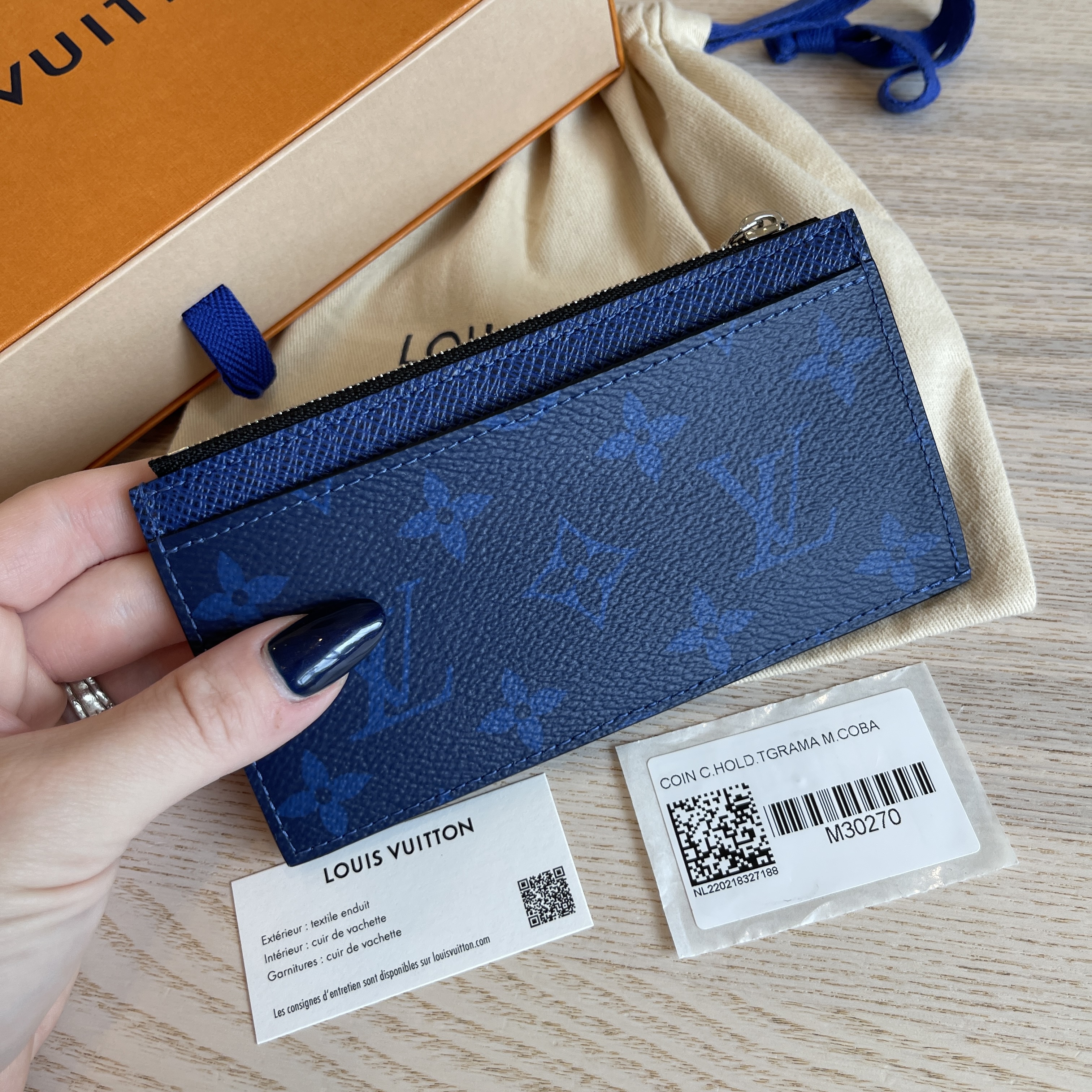 Louis Vuitton Taigarama Monogram Wallet Coin Card Holder Cobalt Blue