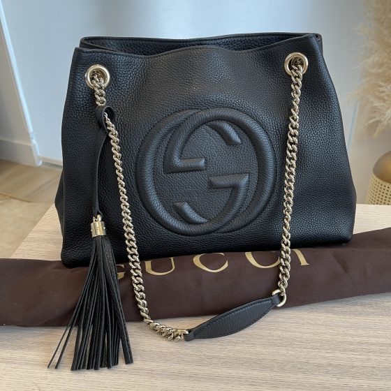 Gucci Pebbled Calfskin Medium Soho Chain Shoulder Bag Black