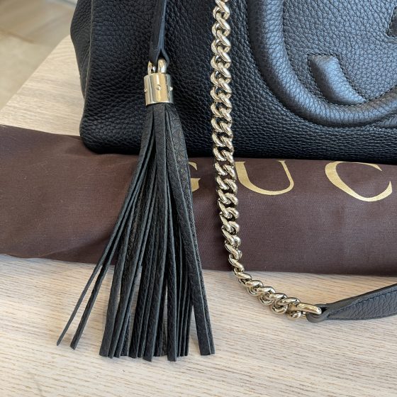 Gucci Pebbled Calfskin Medium Soho Chain Shoulder Bag Black