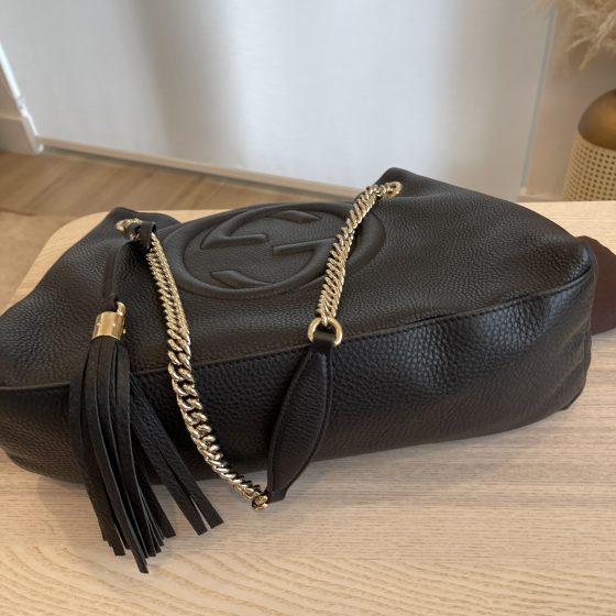 Gucci Pebbled Calfskin Medium Soho Chain Shoulder Bag Black