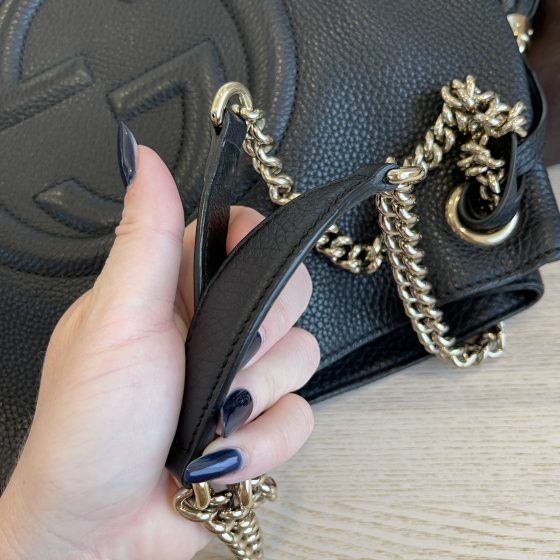 Gucci Pebbled Calfskin Medium Soho Chain Shoulder Bag Black