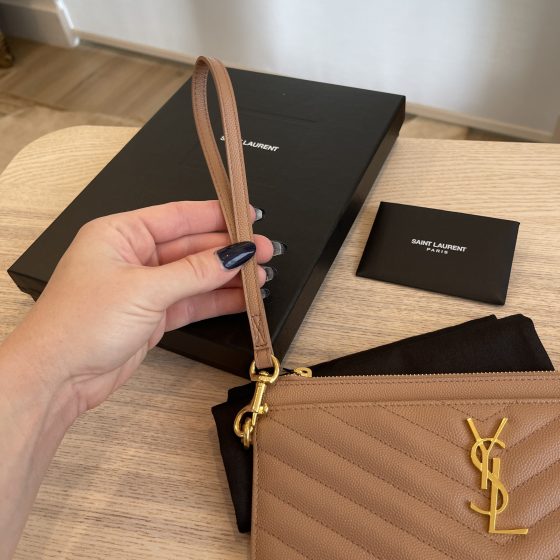 Saint Laurent Large Quilted YSL Zip Wristlet Vintage Peach