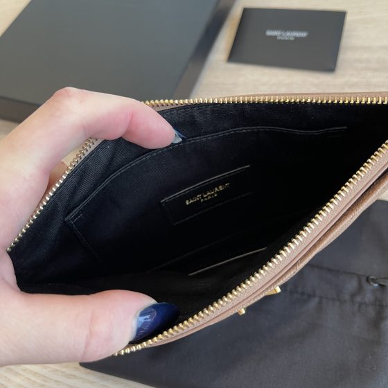 Saint Laurent Large Quilted YSL Zip Wristlet Vintage Peach