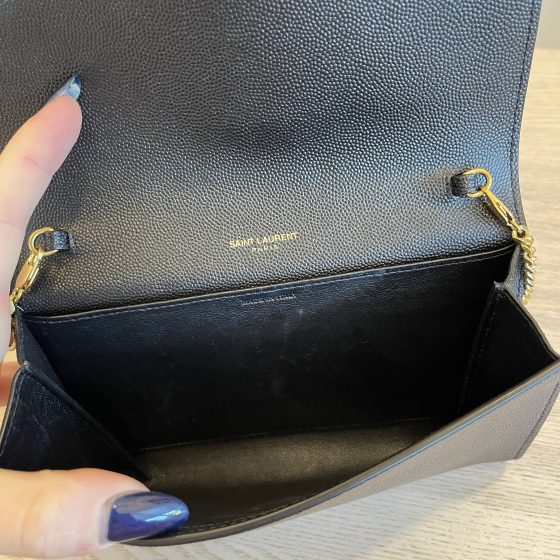 Saint Laurent Grain De Poudre Uptown Chain Wallet Black