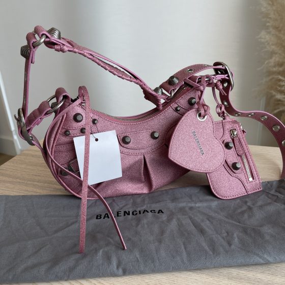 Balenciaga Le Cagole XS Sparkle Shoulder Bag Sweet Pink