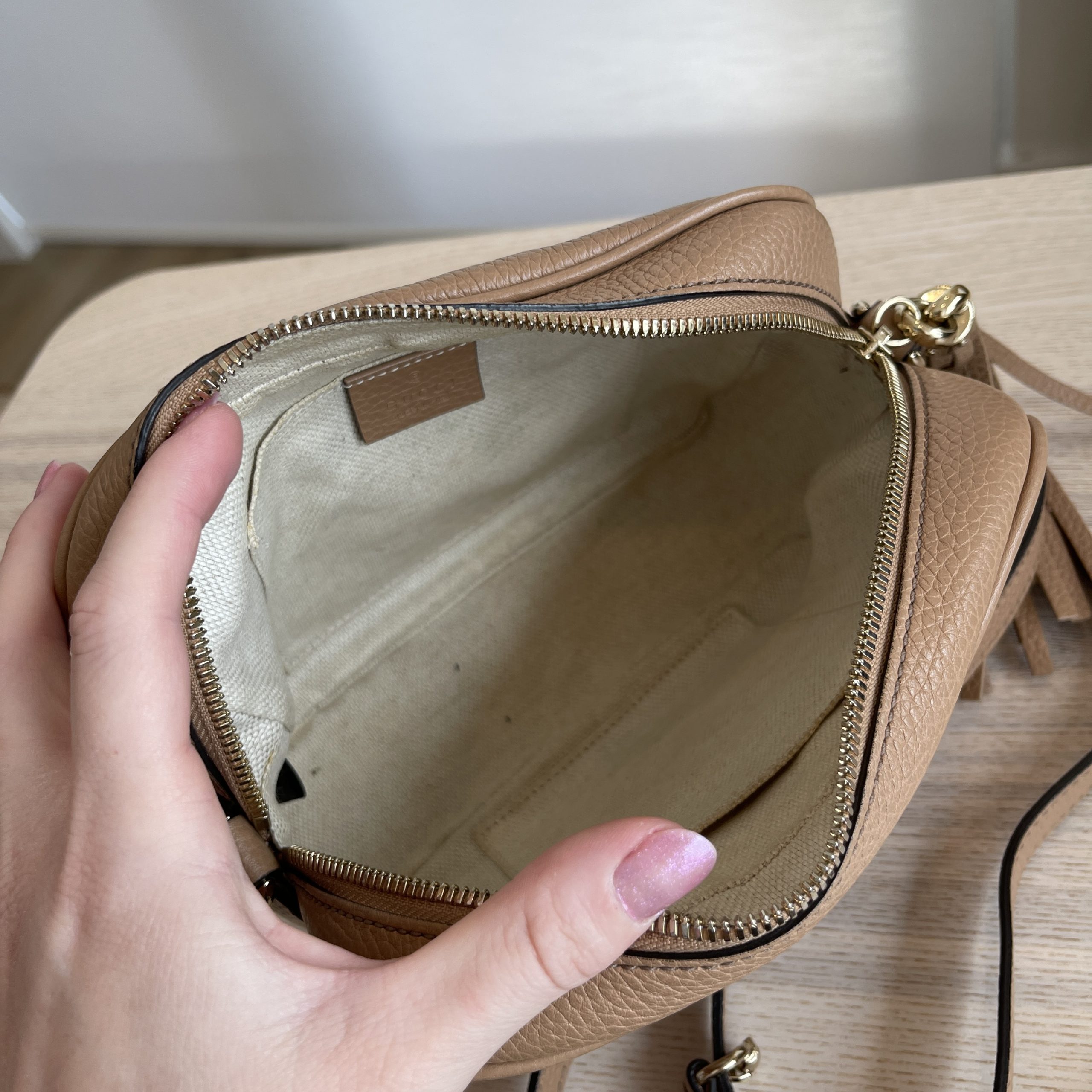 Gucci Calfskin Small Soho Disco Bag Rose Beige