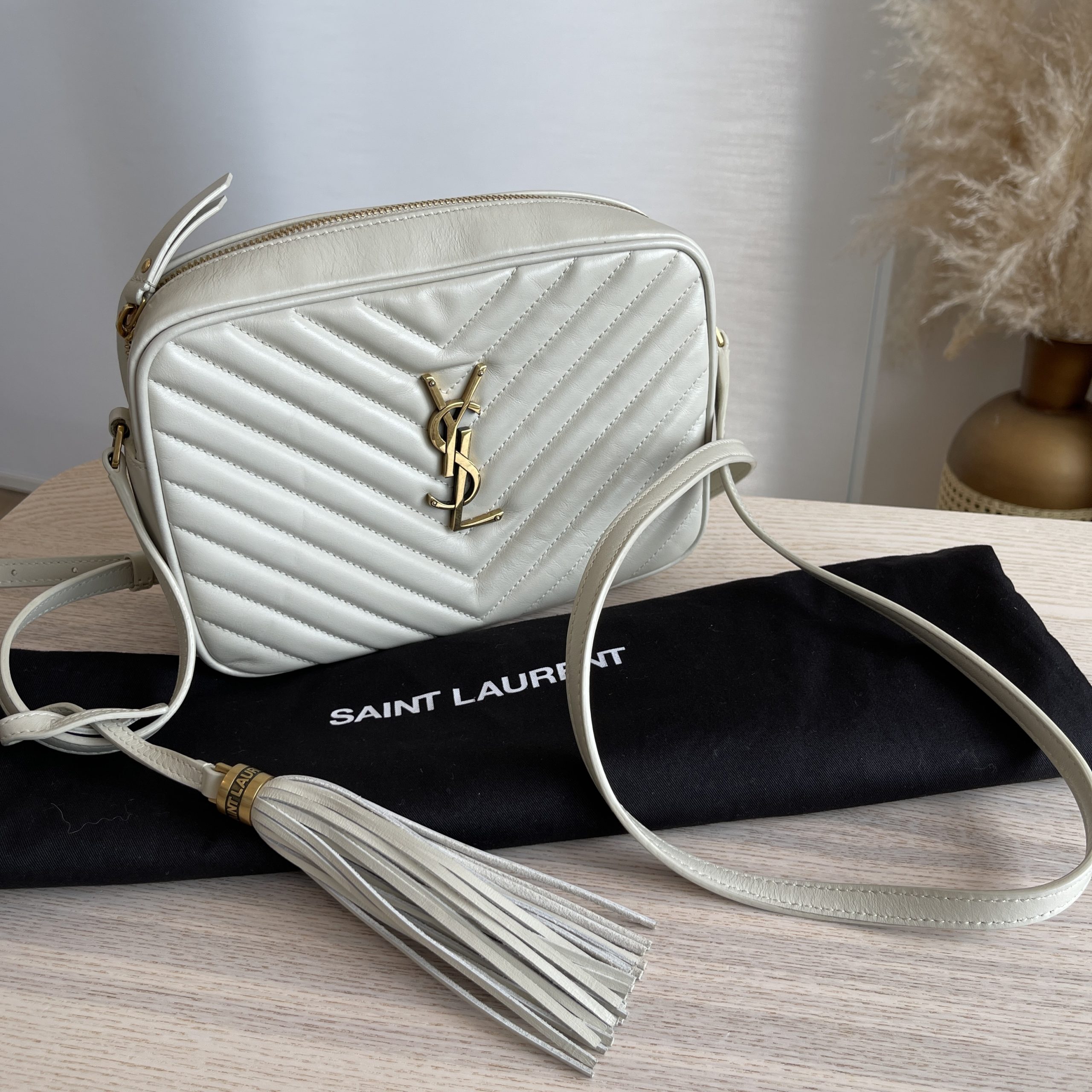 Saint Laurent Calfskin Matelasse Monogram Lou Camera Bag Blanc Vintage