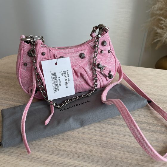 Balenciaga Le Cajole Mini Bag with Chain BB in Monogram Denim Pink