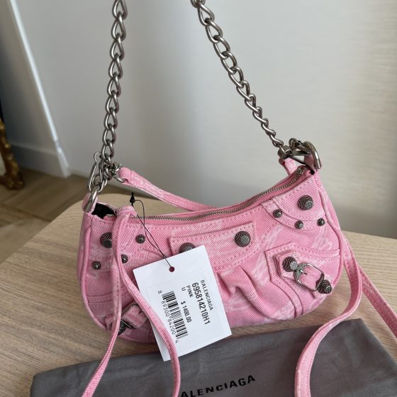 Balenciaga Le Cajole Mini Bag with Chain BB in Monogram Denim Pink