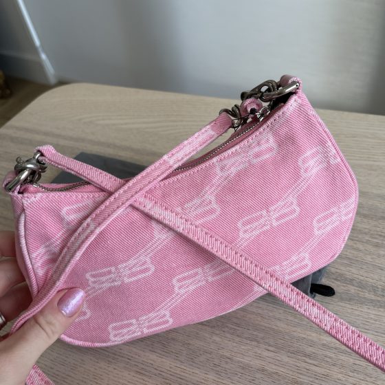 Balenciaga Le Cajole Mini Bag with Chain BB in Monogram Denim Pink