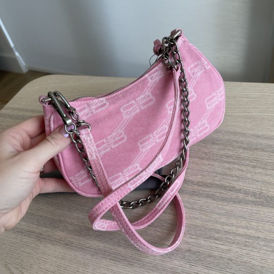 Balenciaga Le Cajole Mini Bag with Chain BB in Monogram Denim Pink