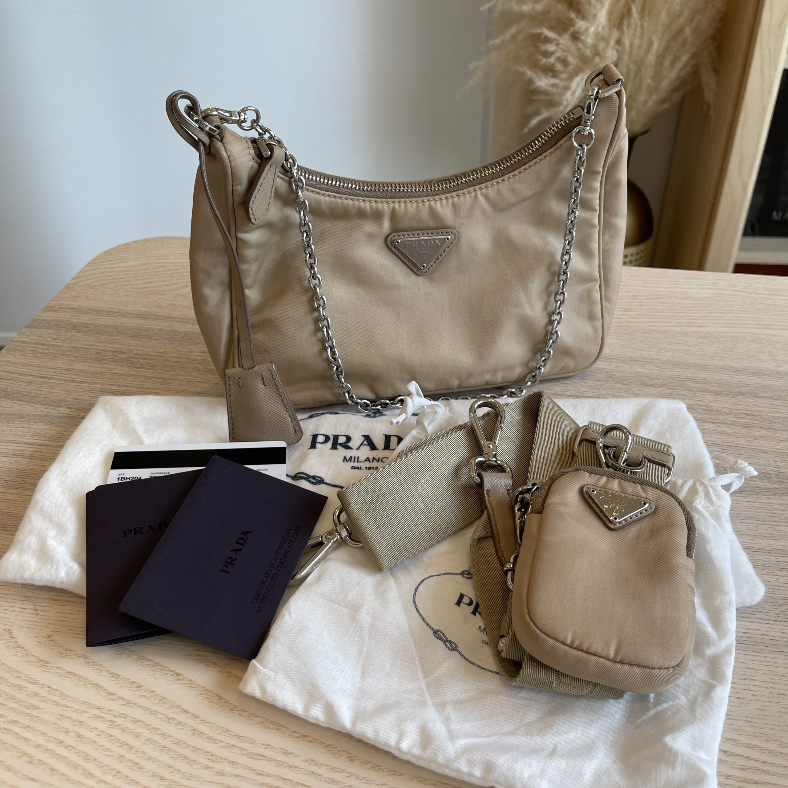 Prada Nylon Re-Edition 2005 Shoulder Bag Beige