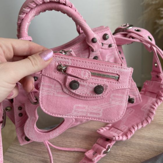 Balenciaga Neo Cagole XS Handbag BB Monogram Denim Pink