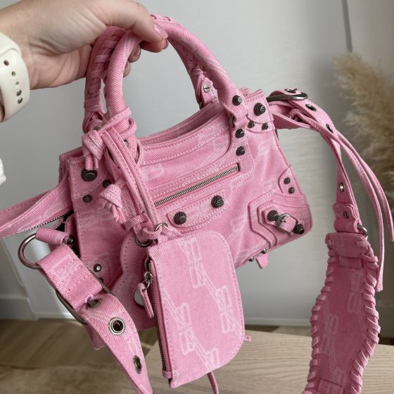 Balenciaga Neo Cagole XS Handbag BB Monogram Denim Pink