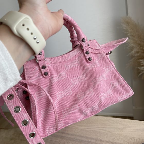 Balenciaga Neo Cagole XS Handbag BB Monogram Denim Pink