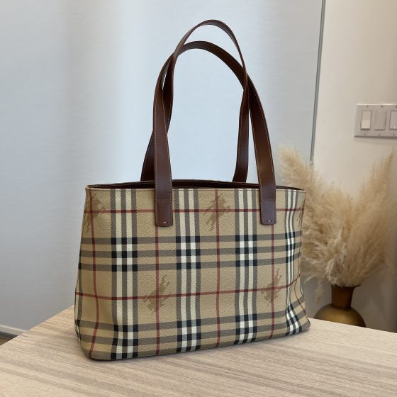 Burberry Top Handle Tote Haymarket Coated Canvas Medium