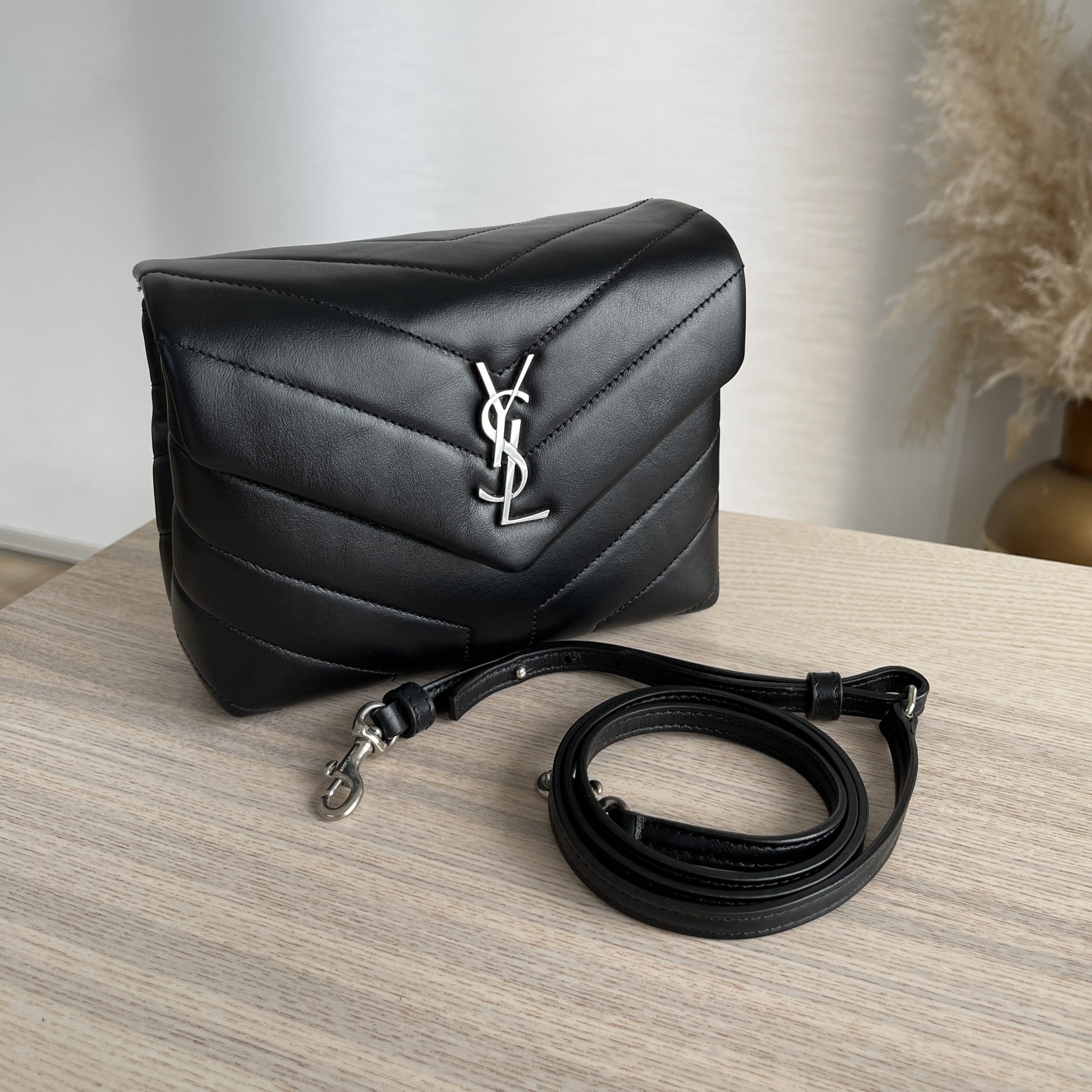 Saint Laurent Calfskin Y Quilted Monogram Toy Loulou Satchel Black Silver  hardware