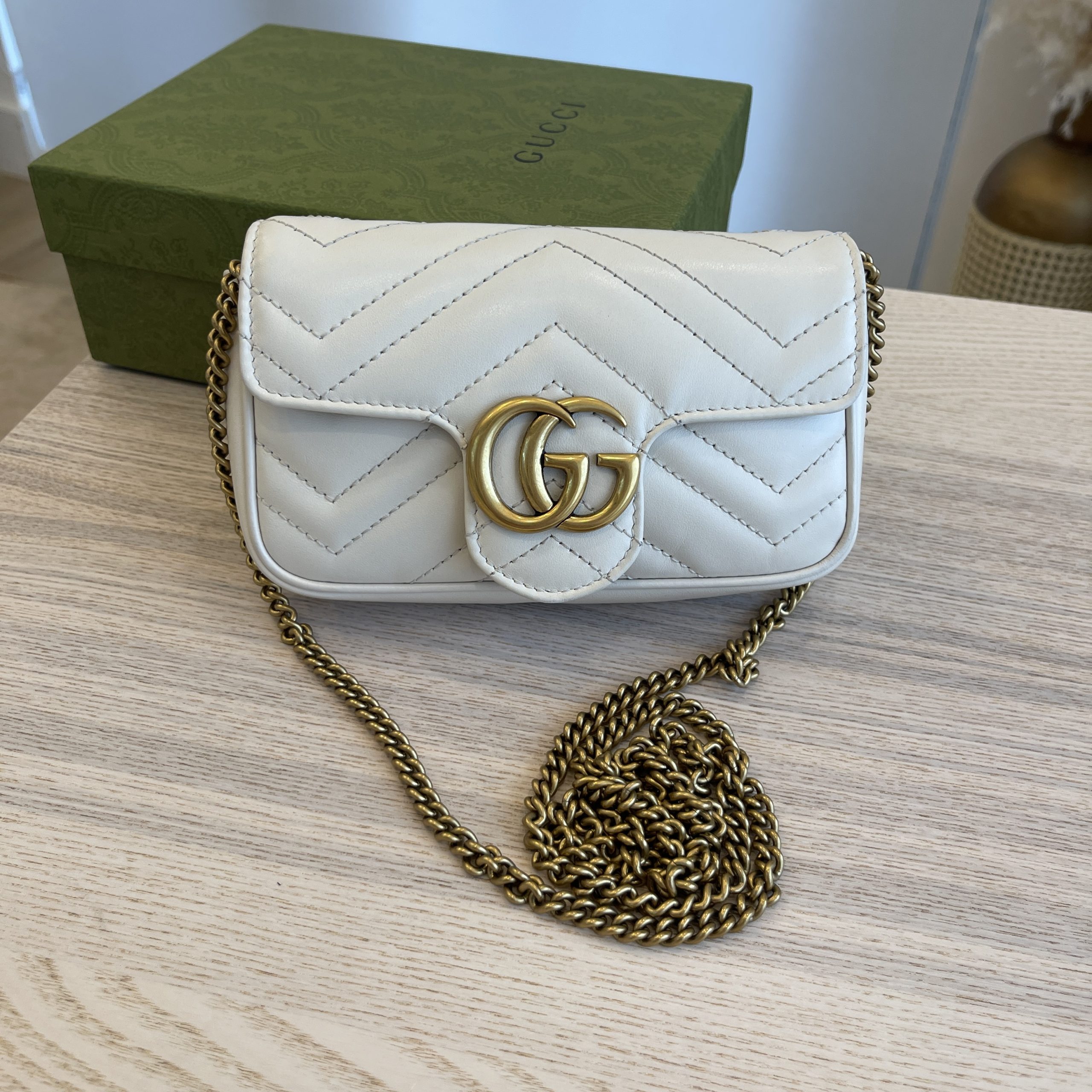 Gucci White Super Mini GG Marmont Bag for Women