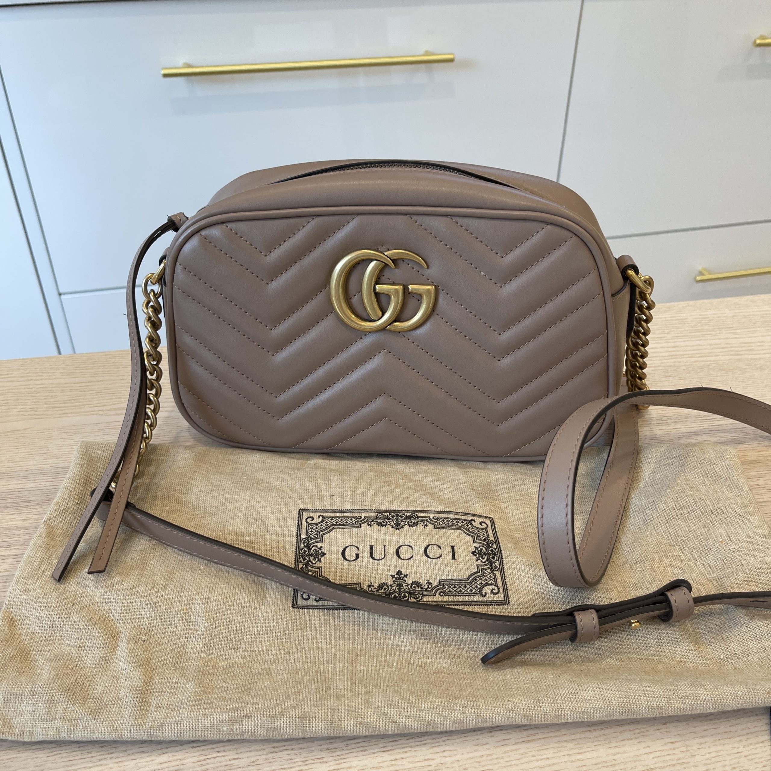 Gucci Calfskin Matelasse Small GG Marmont Bag Porcelain Rose