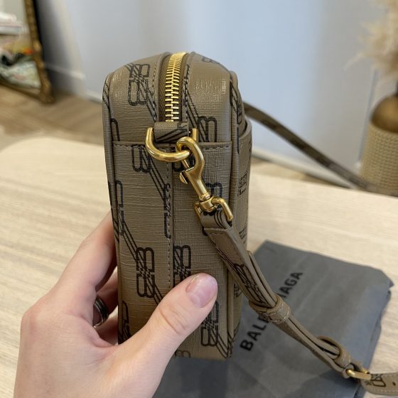 Balenciaga Coated Canvas BB Monogram Medium Camera Bag Beige Brown