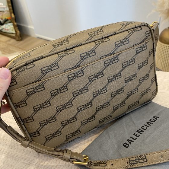 Balenciaga Coated Canvas BB Monogram Medium Camera Bag Beige Brown