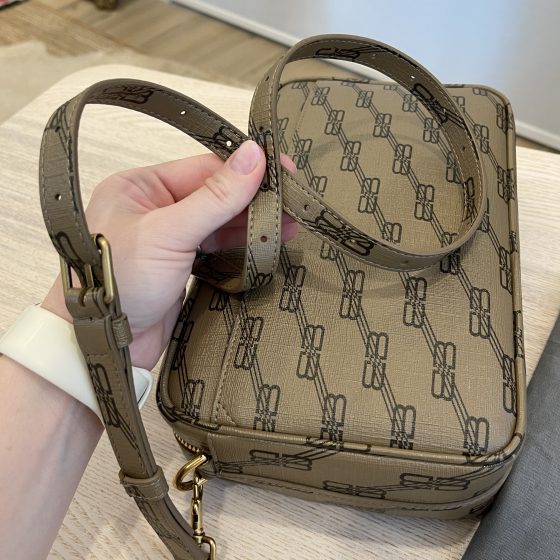 Balenciaga Coated Canvas BB Monogram Medium Camera Bag Beige Brown